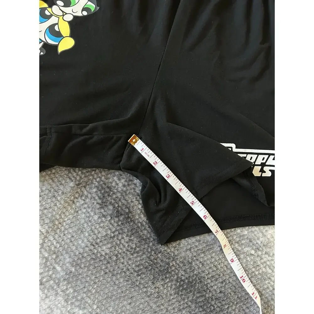 Romwe Powerpuff Girls Cartoon Letter Graphic Biker Black Shorts Plus Size 3XL - Picture 11 of 14